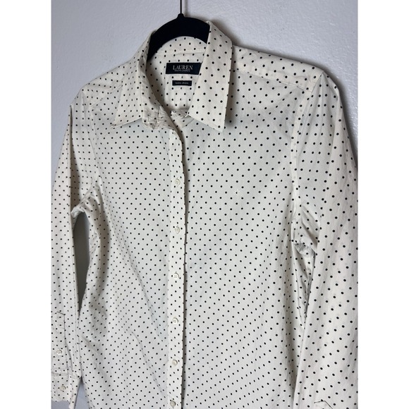 LRL Lauren Ralph Lauren Womens Sz M Cotton Button Up Long Sleeve Shirt Polka Dot - Picture 3 of 9